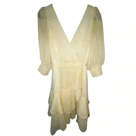 NWOT Maison Tara Womens Faux Wrap Dot Ruffle Dress Size 6 - Picture 4 of 10